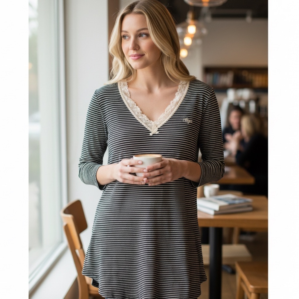 Chaps Jersey Sleep Shirt with Lace Trim